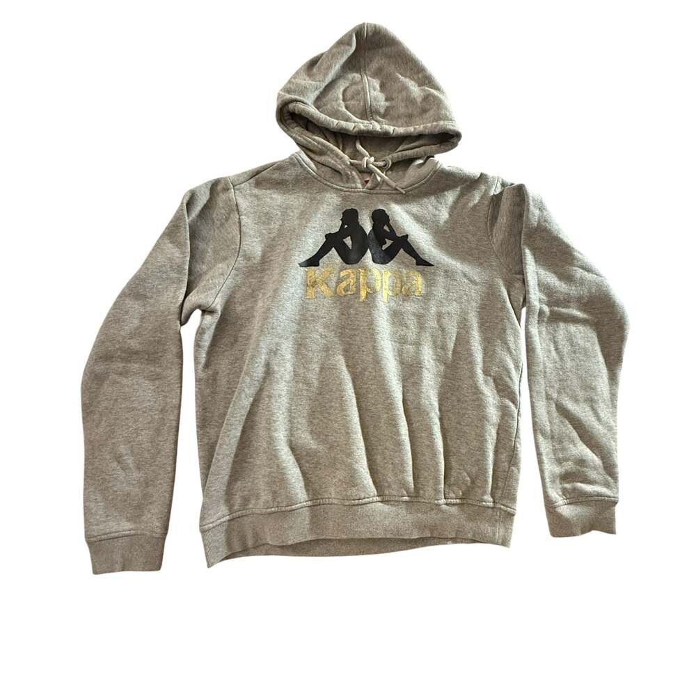 Kappa Graphic Pullover Hoodie in Grey with Black and Gold Logo Medium